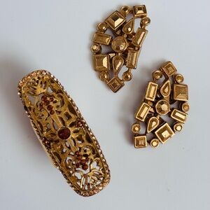 Vintage Jewelry Lot: Rings (Size 6) and Musi Clip-On Earrings – Good Condition